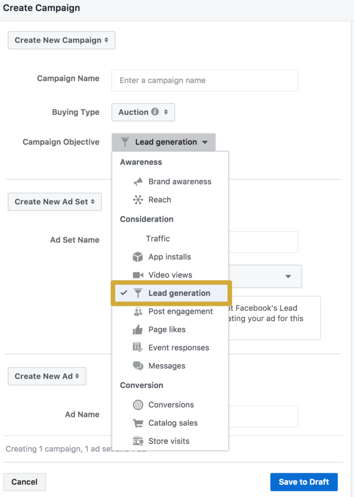 lead generation campaign objective